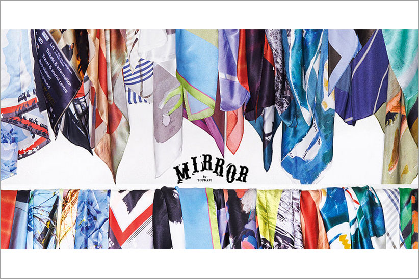 アートなシルクスカーフがズラリと揃います。新プロジェクト「MIRROR」の受注販売イベントが開催。