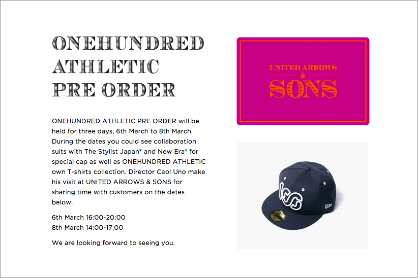 宇野薫氏本人が店頭で接客。UNITED ARROWS & SONSにて、　ONEHUNDRED ATHLETICの先行受注会が開催！！