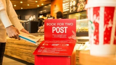 The wonderful relationship between books and coffee. A nice little thing to do at Starbucks.