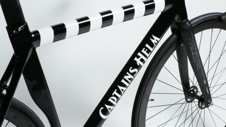 For men who love motorcycles. The leader bike clad in checkered flags.