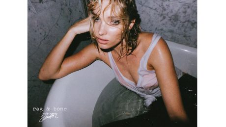 Shiny and cool. Swedish supermodel Elsa Hosk wears minimalist rag & bone clothing.