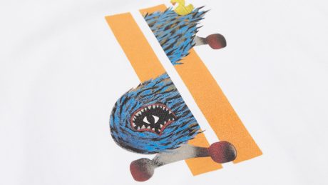 A weird fireball on a skateboard. What is the identity of this T-shirt?