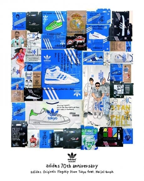アディダス70年の歴史をイラストで振り返る。ナイジェルグラフの展覧会が開催中！