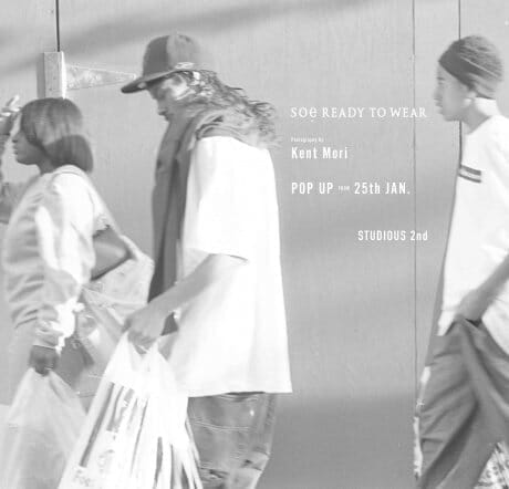 Coats and shirts created in collaboration with Soy and photographer Kento Mori. Full view at STUDIOS 2nd Harajuku store.