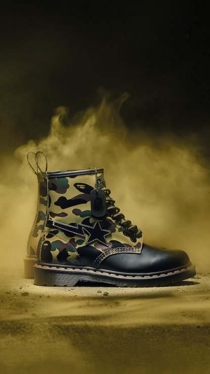 Dr. Martens' classic 8-hole boot is now available in collaboration for 12 consecutive months. The first installment is with Abasing Ape®!