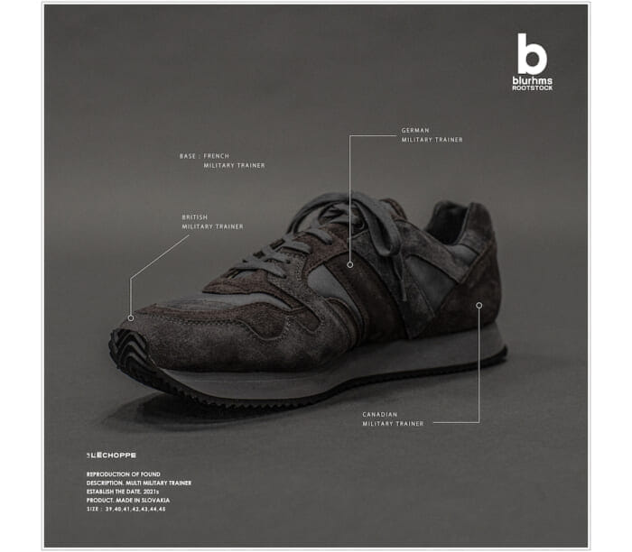 Unparalleled military trainers. Triple collaboration between Reshop, Blurhms Rootstock and Reproduction of Found.