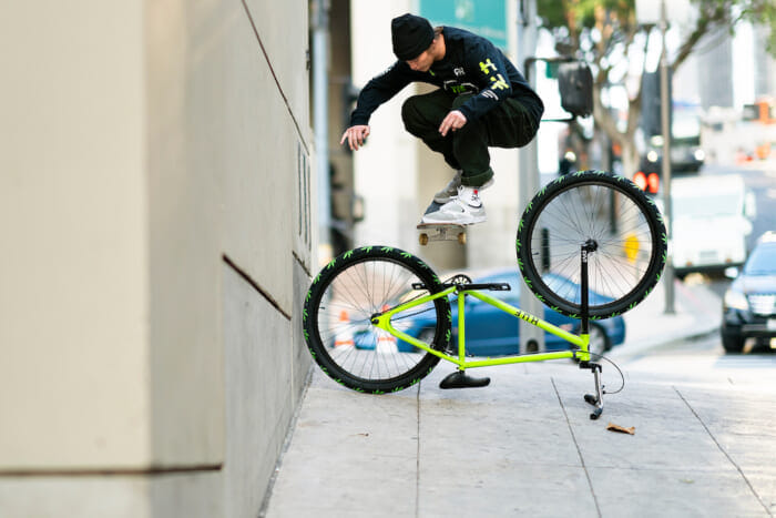 The collection is a cross between Huff and Cult and each other's aesthetics. The vibrantly designed clothing and cruisers are a must for heads!