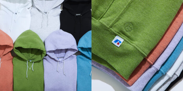 ユナイテッドアローズ&サンズがラッセルアスレチックに別注した7色のスエット。さりげない刺繍にきゅんです。