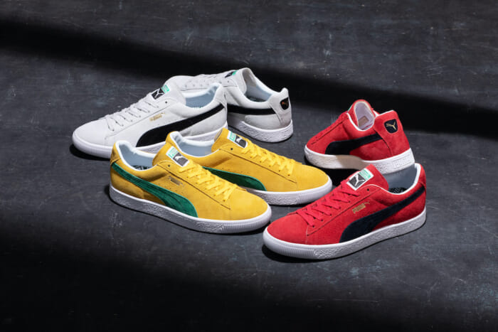 Puma Suede's premier line of suede is now available in new colors. Three vibrant colors that blend in with your springtime attire.