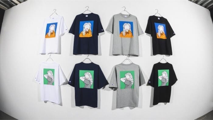Two anonymous and striking T-shirts. The collaboration between Champion and AUTO MOAI is now available.