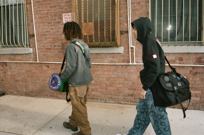 A capsule collection by Manhattan Portage x Etude is now available. The blue skyline logo is the first ever!