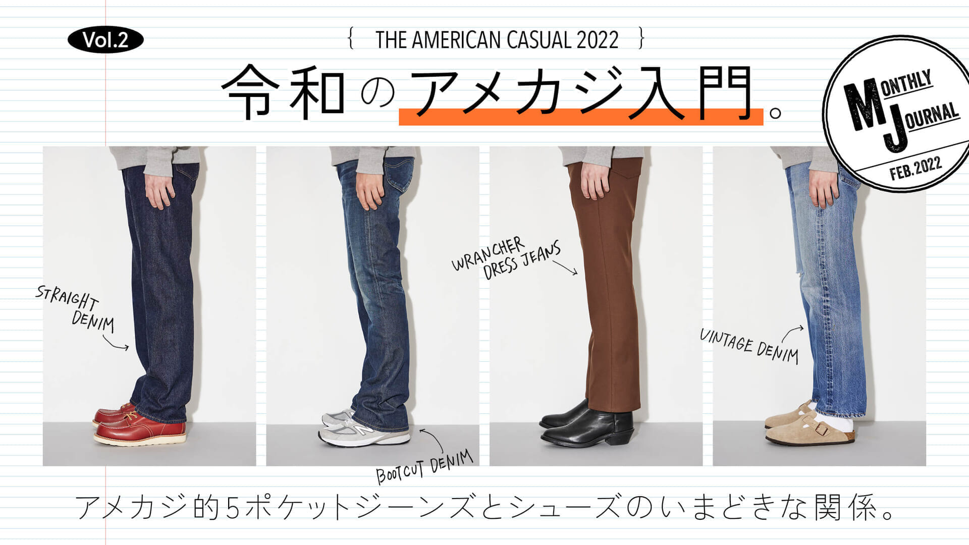 THE AMERICAN CASUAL 2022 Vol.2 Introduction to American casual by 2021. The modern relationship between American casual 5-pocket jeans and shoes.