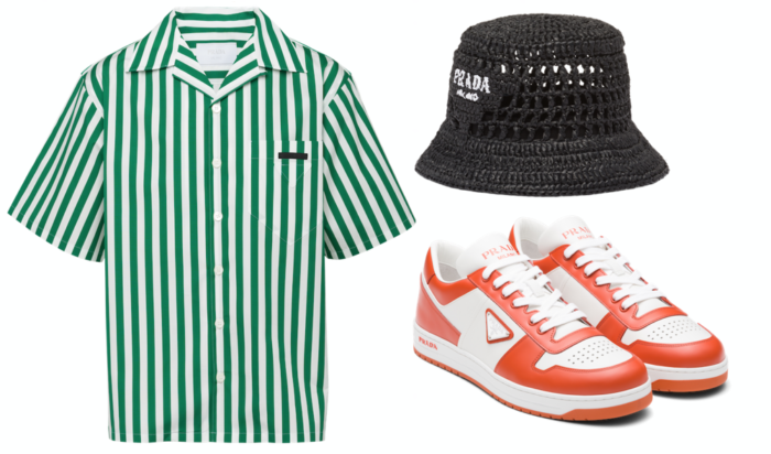 The "Prada Tropico" pop-up store heralds the arrival of summer. Bold stripes and forest objects will surprise visitors.