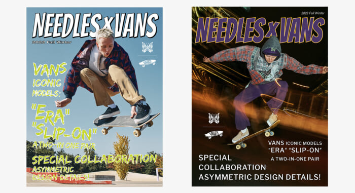 左足がERAで右足がSLIP-ON。ニードルズとヴァンズのコラボ第3弾は、究極のアシメトリック仕様です。