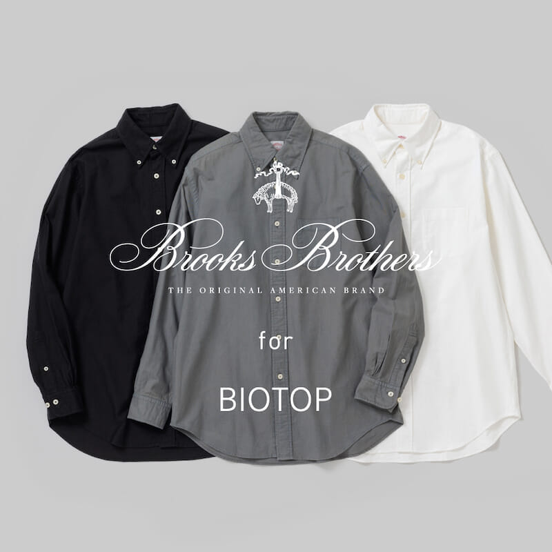 BIOTOP 別注 限定 ブルックスブラザーズ モックネック Tシャツ