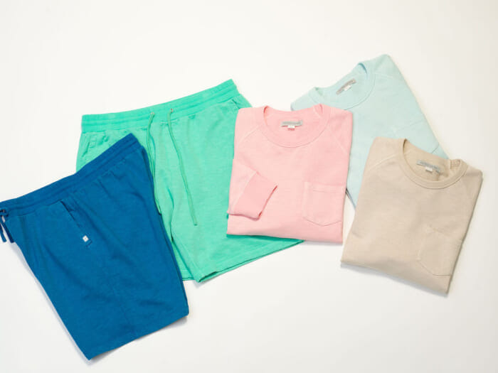 French terry sweatshirt by Outerknown and RHC. Start spring with bright, clear colors.