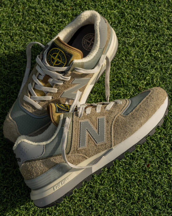 The military-faced 574, New Balance's classic kicks get a new look by Stone Island.