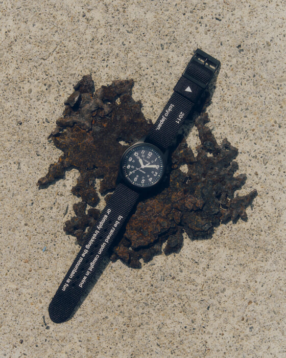 A chance encounter between Timex and AND WONDER. Both watchmakers have created wristwatches that blend in with nature.