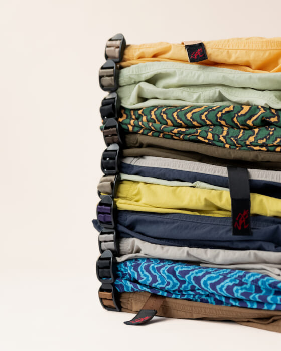 Gramichi's amphibious series. The swim shorts can go straight into the ocean, and the durables nylon series will keep you comfortable all summer long.