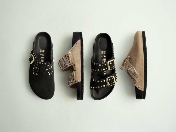 Give the gift of Birken. The new Rivet collection is a chic pair in suede with a sparkle.