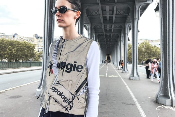 A backpack you can wear! Topology's first apparel is a gimmicky piece of clothing.