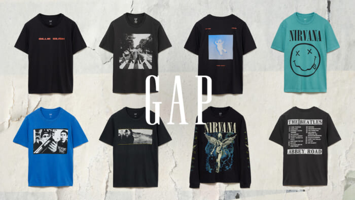 Gap's "Vintage Music Tees" are now available. Billy Irish and U2 will be joining the lineup, and new designs by The Beatles, Nirvana, and more will also be released.