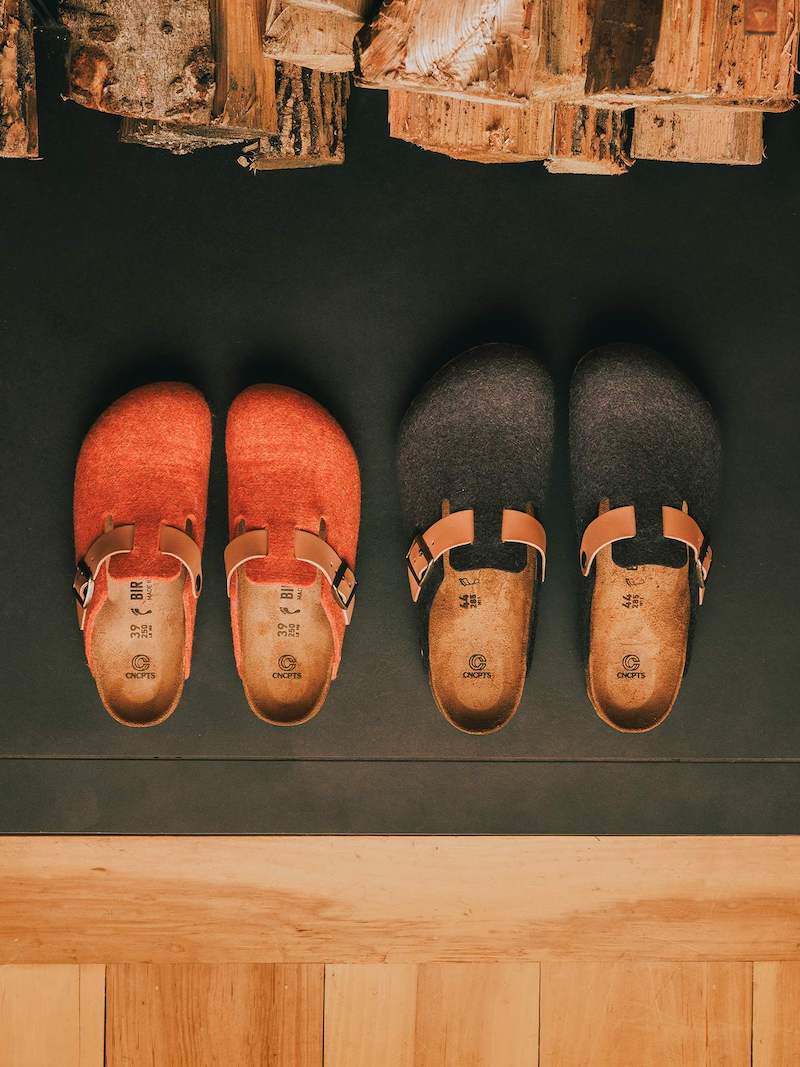 Winter in a wool felted Boston. This is the fourth collaboration between Birkenstock and CNCPT.