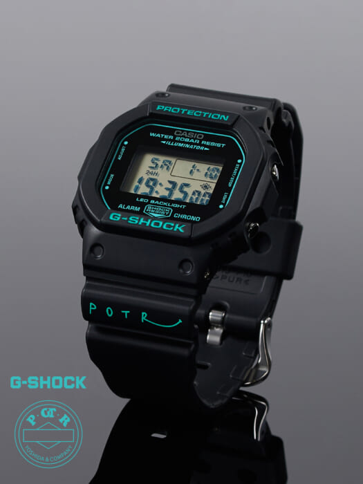 G-SHOCK × POTR is now available. This is a special model with a black body and turquoise blue color.
