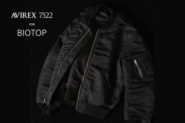 ビオトープがアヴィレックス7522に初別注。シルバージップ×ブラックボディのMA-1が登場です。