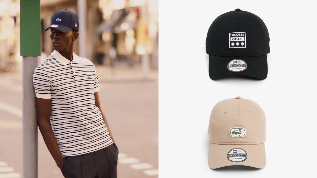 ゴルフするひとも、そうじゃないひとも。ラコステ × ニューエラのキャップはさまざまなカジュアルコーデに使えます。