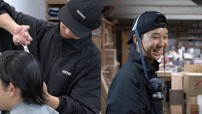 Try a barber and a woodworker wearing “GENBA” clothes that fit in with all kinds of work sites.
