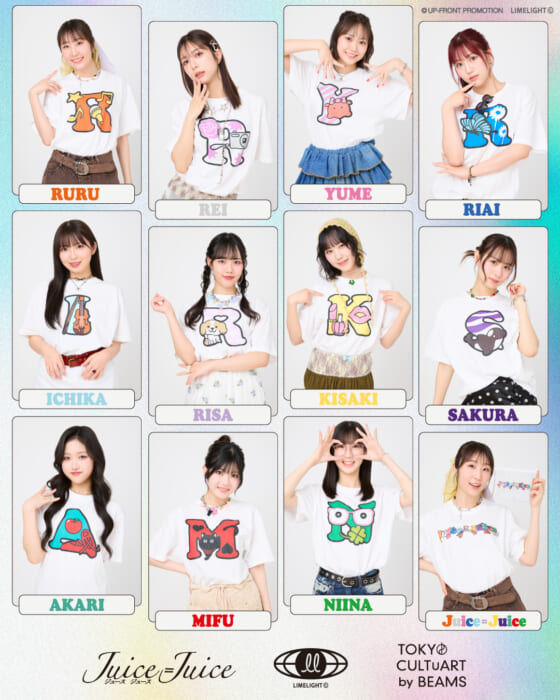 Juice=Juice and Tokyo CULTURE by BEAMS release collaborative items, each member's individuality in their initials.